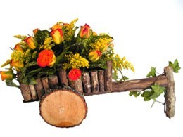 SKU 37 Yellow Roses with wood wagon