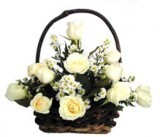 SKU 50 Romantic white/cream 24 roses on hand made basket